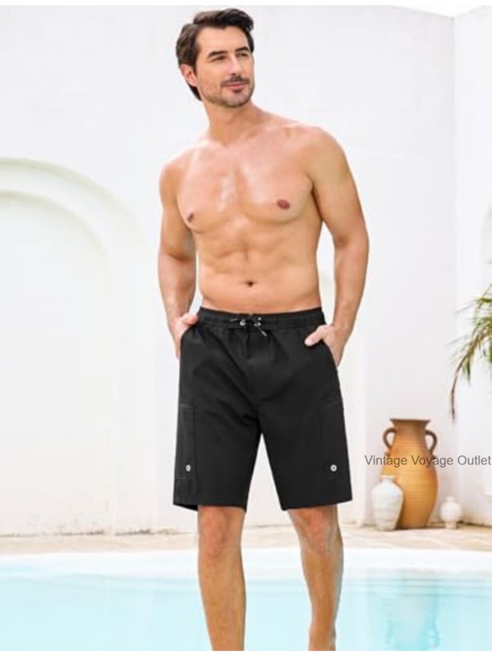 Men's Swim Trunks 9" with Compression Liner Quick Dry Zipper Pockets - Picture 2 of 5